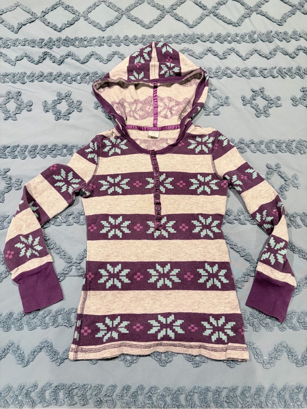 Girls' Hooded Striped Knit Sweater in Purple and Cream